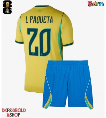 Brasilien Lucas Paqueta #20 Hjemmebanesæt Børn VM 2026 Kort ærmer (+ korte bukser)